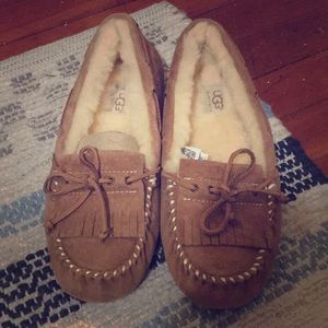 Tan suede and lined Ugg moccasins size 7